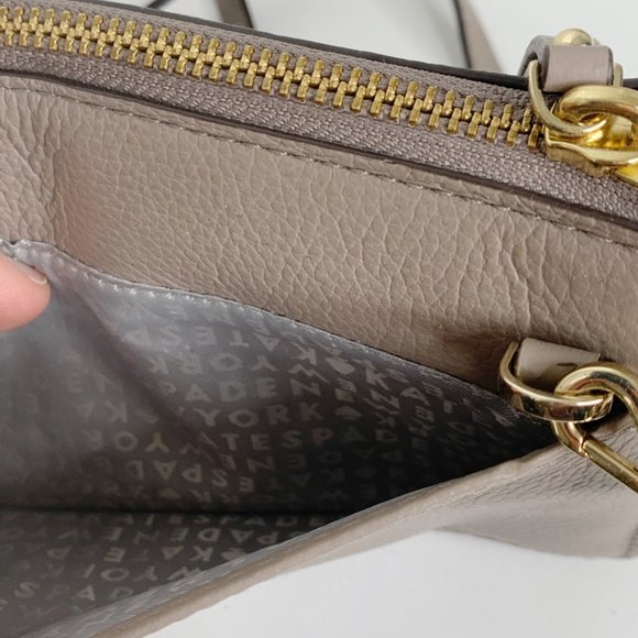 Kate Spade Beige Tan Crossbody Bag Purse Leather Zip Slots Gold Detachable Strap - Picture 5 of 12